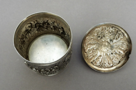 Dutch silver plated tea caddy with repousse decoration