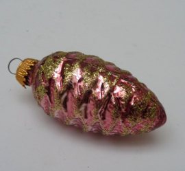 Dennenappel kerstornament West Germany gesuikerd roze 8 cm