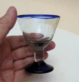 Digestive glasses with blue rim and stem