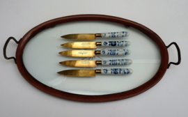 Antique Uchatius Bronce Blue Onion fruit knives - set of five