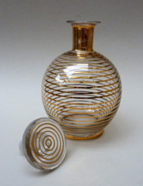 Mid Century gold stripe liqueur decanter with glasses