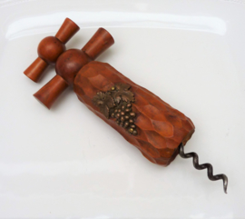 Vintage wooden Chinnock double action corkscrew with copper vine decoration