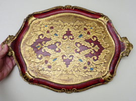 Florentijns dienblad in  rood blauw en goud