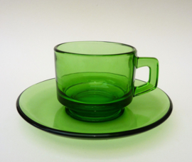 Vereco France groen glazen koffiekopjes met schotel