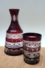 Bohemian ruby cut to clear bedside water carafe and glass