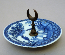 Chinees Kangxi blauw wit porseleinen bordje ringenbakje Koekoek uit het huisje