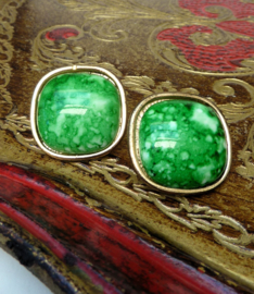 Mid Century gold tone earrings with green stone