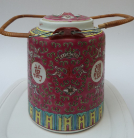 Chinese pink porcelain Wan Shou Wu Jiang teapot