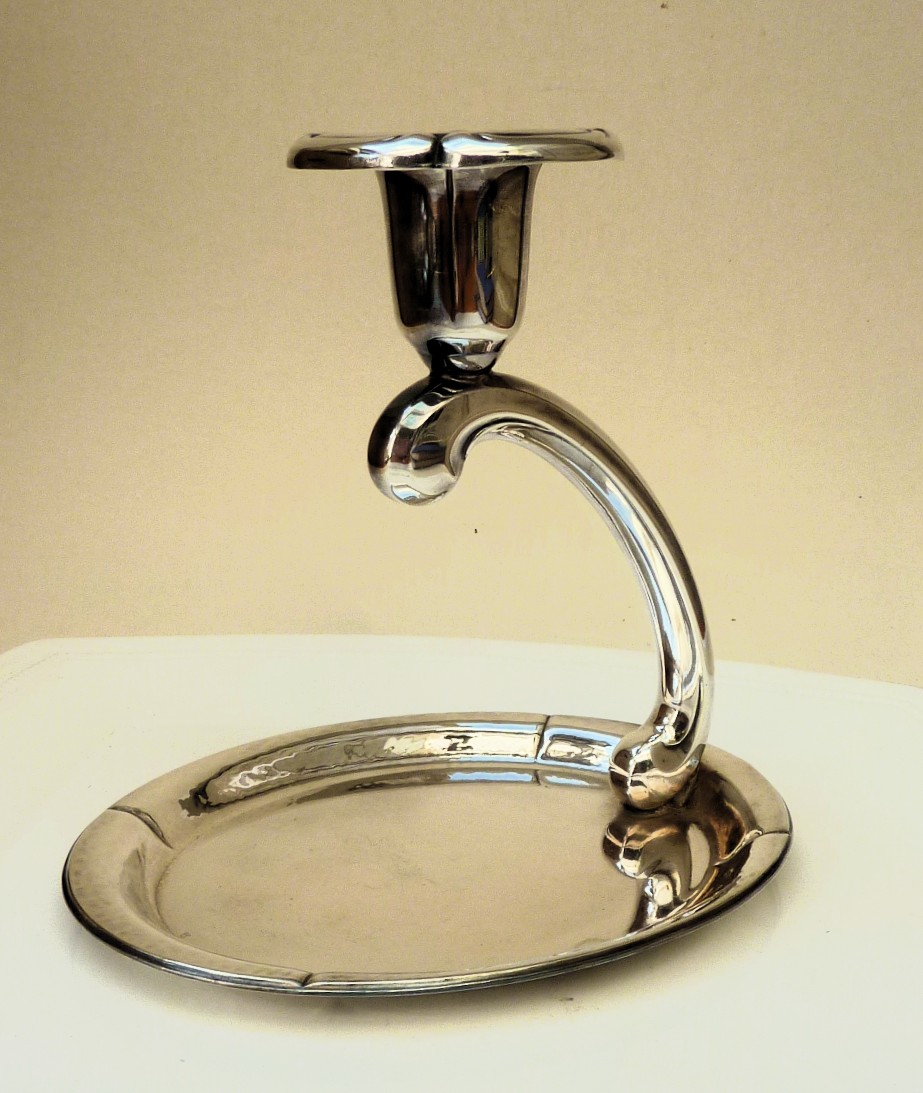 Silver plated Art Deco candlestick with tray