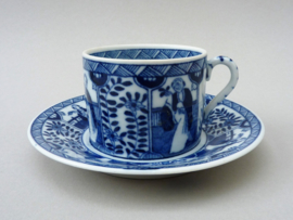 Antique Dutch blue and white Long Eliza chinoiserie porcelain cup with saucer