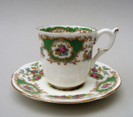 Coalport Broadway Green demitasse espresso cup with saucer