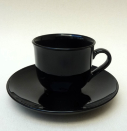 Arcoroc France zwarte glazen espressokopjes met schotel