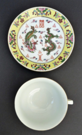 Vintage Chinese Jingdezhen Famille Jaune cup with saucer with dragons