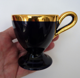 Vallauris cobalt blue and gold cup with saucer