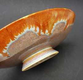 Studio pottery pedestal fruit dish with colorful glaze