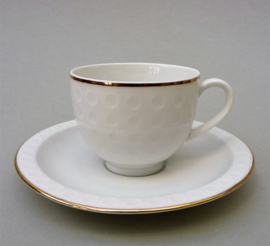 Arzberg Heinrich Loffelhardt shape 2375 Golf ball demitasse cup with saucer in white and gold