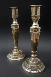 Vintage pair of white metal Empire style candlesticks