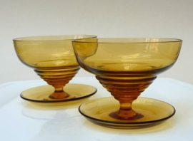 Kristalunie Art Deco amberkleurige ijscoupes Radio