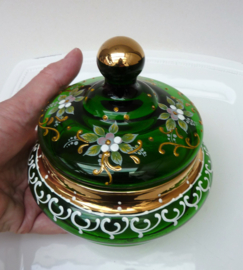 Bohemian enamelled green glass chocolate box