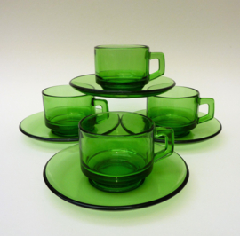 Vereco France groen glazen koffiekopjes met schotel