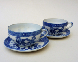 Japanse Meiji blauw wit porseleinen kinder theekopjes