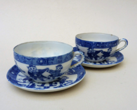 Japanese Meiji blue white porcelain childs tea cups