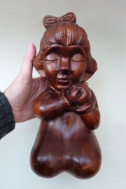 Dutch East Indies 1930 wood carved sculptures praying boy and girl