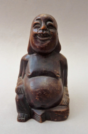 Vintage handgestoken houten smiling Buddha