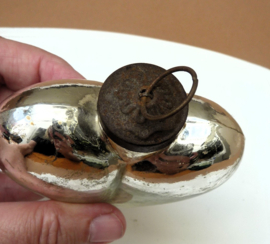 A pair of mercury glass Heart Kugel Christmas ornaments