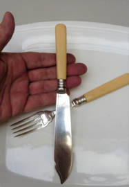 Sheffieldsilver plated fish fork and knife faux ivoir handle