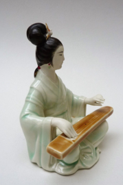 Shiwan Artistic Ceramic Factory porcelain figurine harp playing Geisha