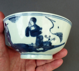 Chinese blauw wit porseleinen kom Fu Lu Shou decor