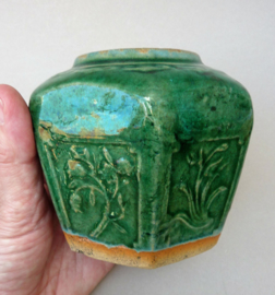 Vintage Chinese hexagonal green glazed Shiwan ware ginger jar