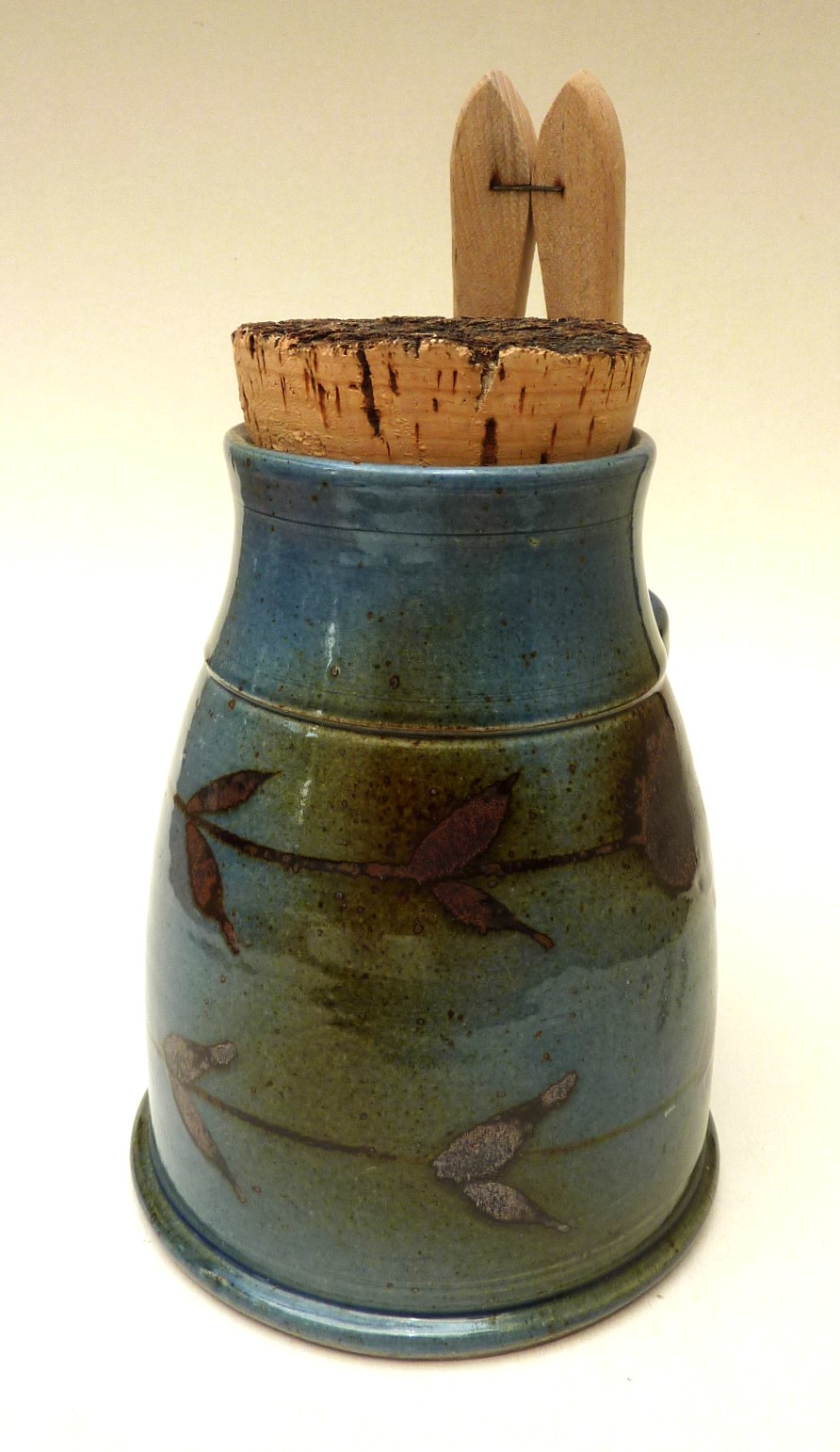French Gres pottery pickle jar with cork lid