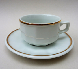 Porcelaine Bistro koffiekop en schotel wit met goud