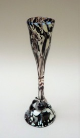 Bohemian black white Spatter Glass bud vase