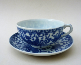 Japanse blauw witte Phoenix ware porseleinen kop en schotel