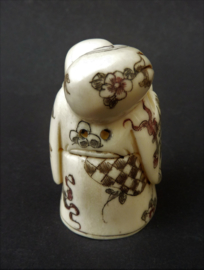 Japanese hand carved bone Netsuke Traveling Monk