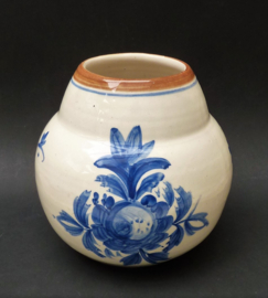 Vintage blauw witte faience vaas