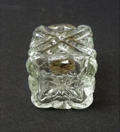 Miniature pressed glass salt shaker silver plated cap