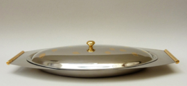 Alpu Puppieni Italian stainless steel and gold plated lidded serving dish