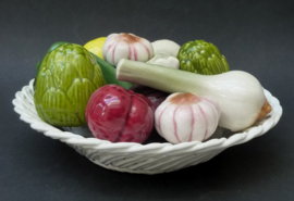 Italian ceramic wicker basket with decorative vegetables
