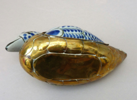 Vintage Mexican Tonala pottery and brass duck