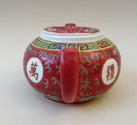 Wan Shou Wu Jiang pink ground porcelain teapot
