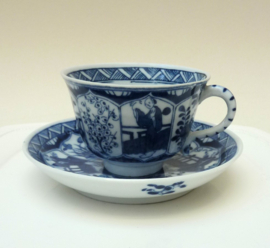 Antique Dutch blue and white Long Eliza chinoiserie porcelain cup with saucer