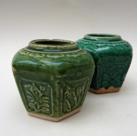 Chinese jade groen geglazuurde Shiwan gemberpot