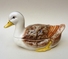 Portugese barbotine potttery duck tureen with ladle