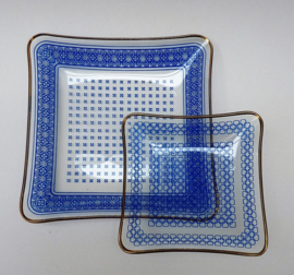 Chance Brothers glass dishes in blue and gold