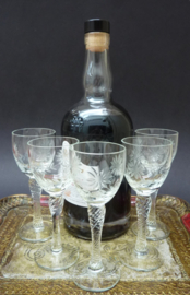 Murano engraved port glasses with twisted stem