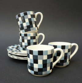 Gien France Mid Century checkered coffee cups